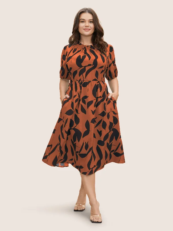 Silhouette Floral Print Mock Neck Midi Dress