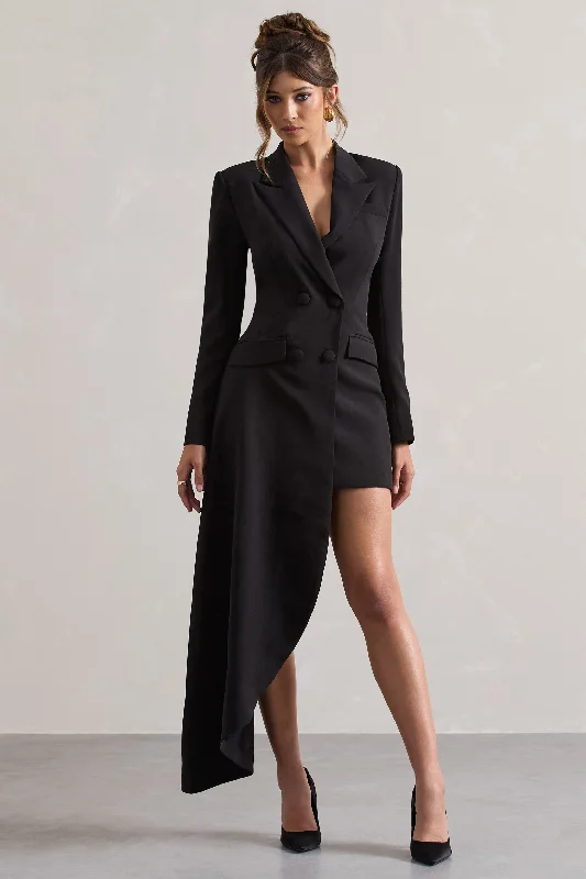 Spiral | Black Tailored Blazer Mini Dress With Asymmetric Hem