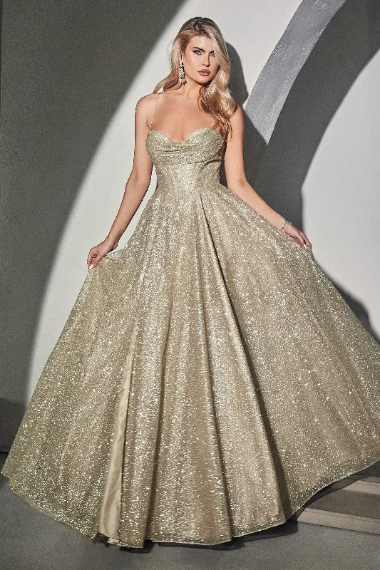 Cinderella Divine CD252 Sparkling Long Evening Prom Gown Champagne Gold